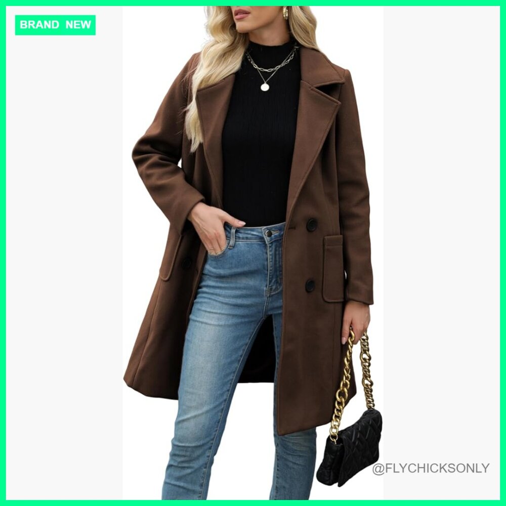 Wool Blend Double-Breasted Notch Lapel Mid-Length Pea Coat